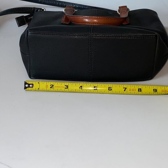 FOSSIL Two-Tone Crossbody Handbag Black Brown Pebble Leather EUC - Picture 7 of 9